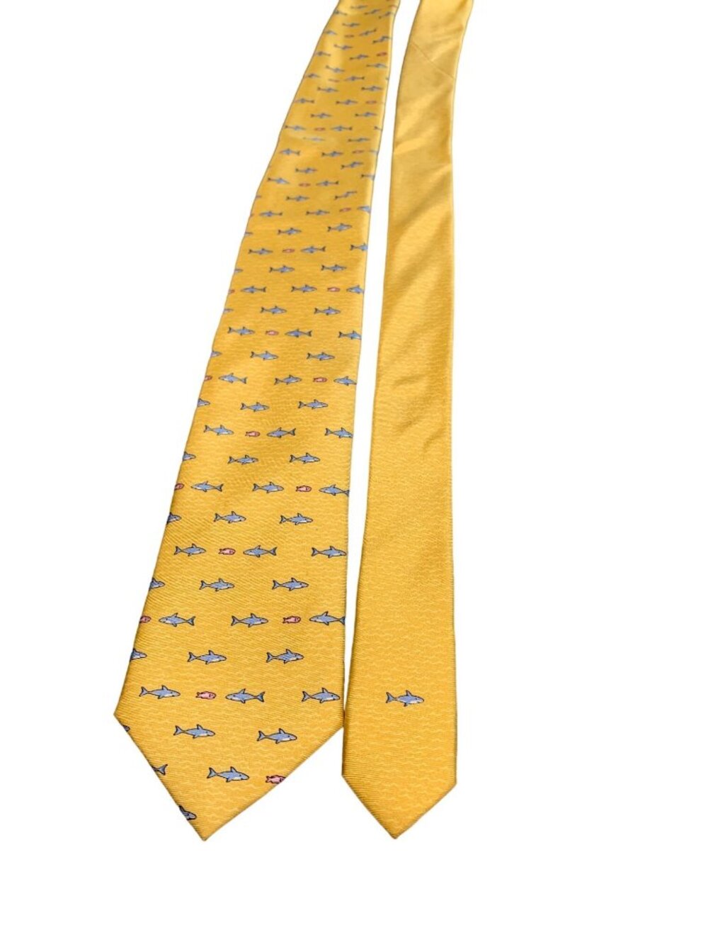 Tommy Hilfiger Mens Yellow Shark Print Silk Tie Necktie